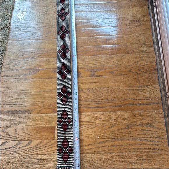 NWOT Vintage Geometric Chevron Beaded Stretch Belt With Wooden Clasp - Picture 13 of 16
